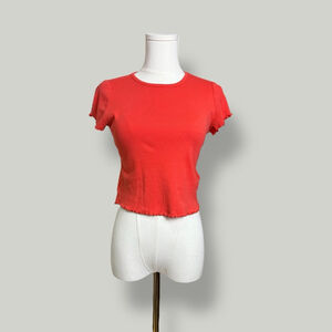 TOPSHOP Top Women Size 6 Medium Red Cropped Tank Crewneck Shortsleeves Lettuce